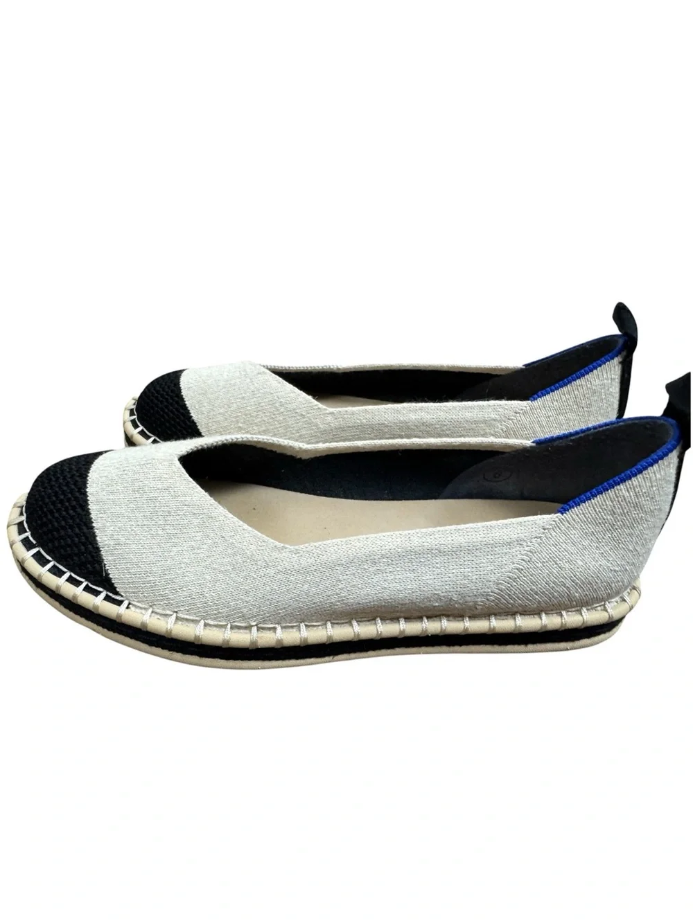 Rothy's The Espadrille Boardwalk Flats In Cream And Black Size 6